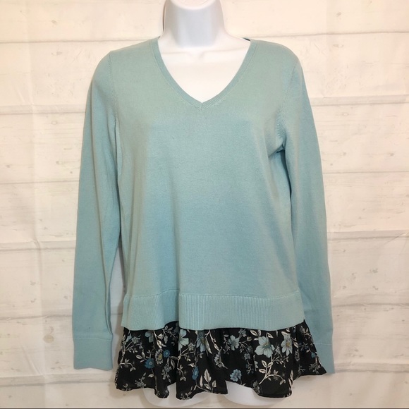 NWT LOFT Floral V-neck Mixed Media Sweater floral touch long sleeve office work - Picture 1 of 15